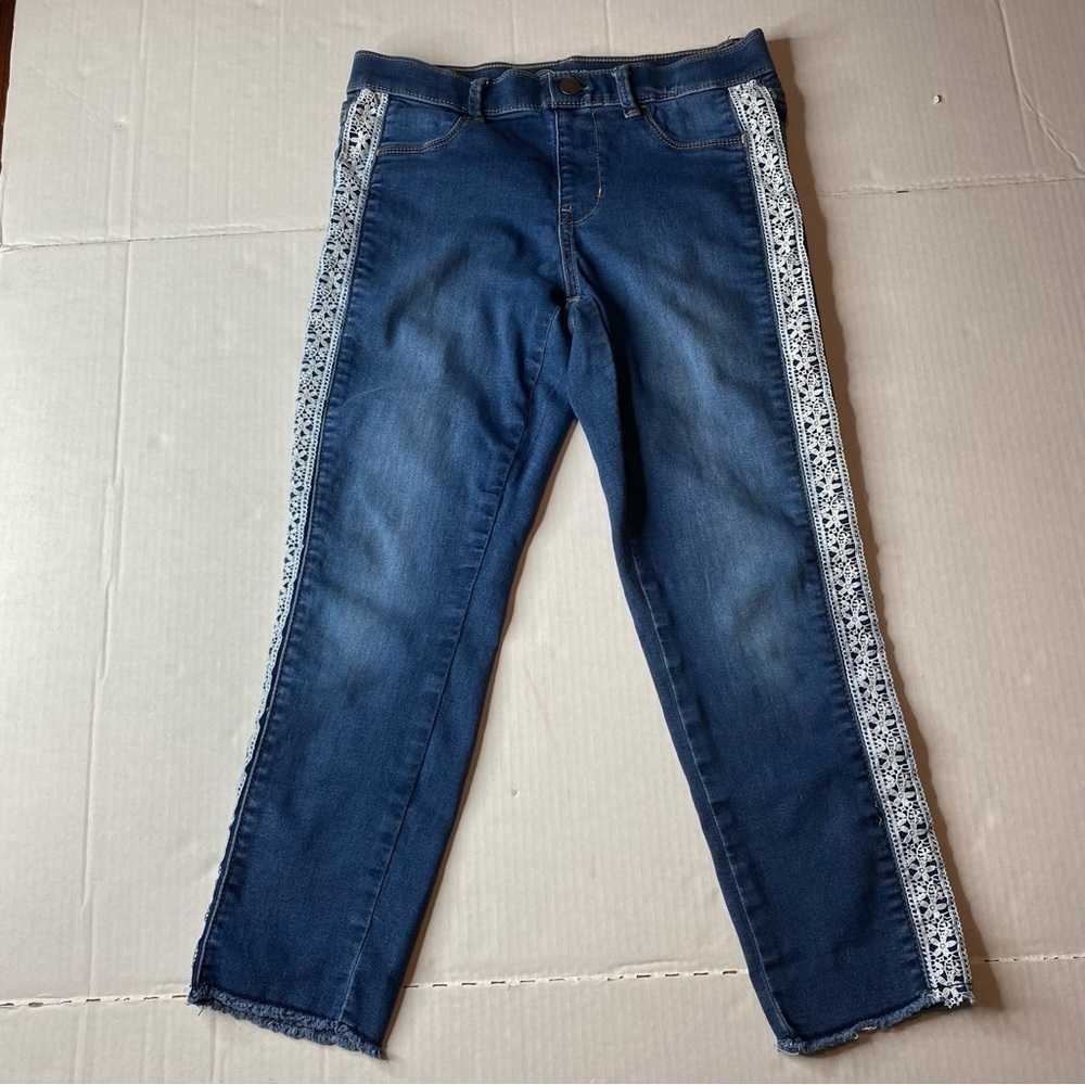 Wonder Nation Girls Plus Size (10-12) Denim Jeans Side Lace Distress Hem Detail